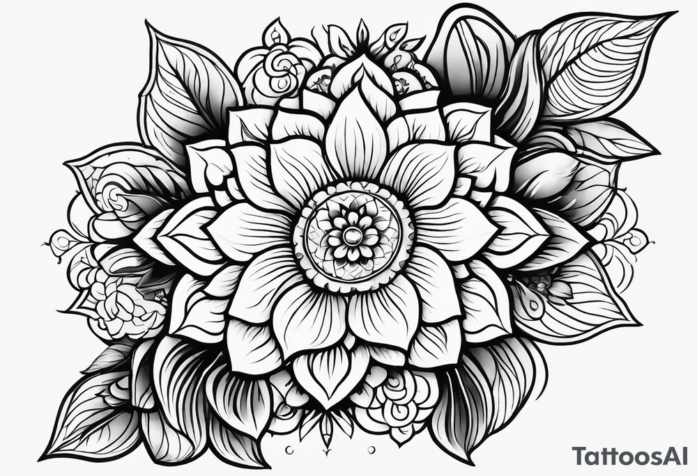 Hippy Buddhist feminine floral tattoo idea