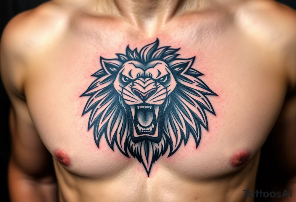 powerful roaring lion crest tattoo idea