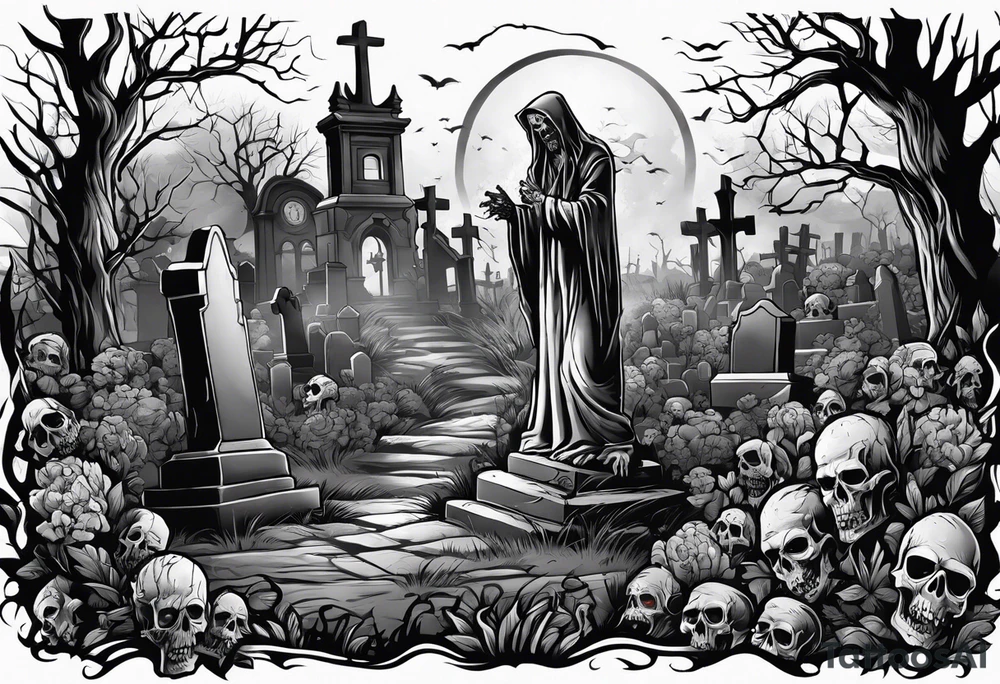 Zombie in graveyard tattoo idea