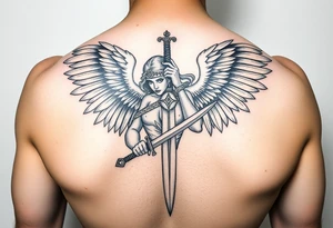 Fierce Female Angel warrior with dagger Greek mythology style with dark shading tattoo idea