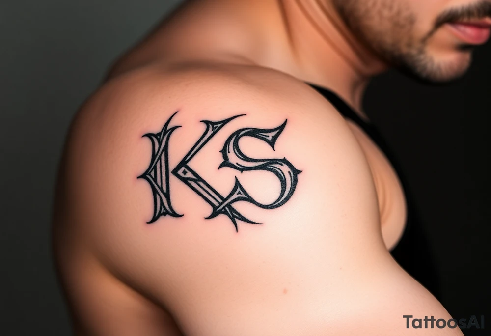Tatuaje de lettering gótico que forme las letras las letras "KS" tattoo idea