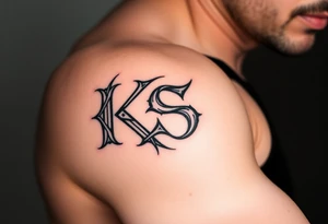 Tatuaje de lettering gótico que forme las letras las letras "KS" tattoo idea
