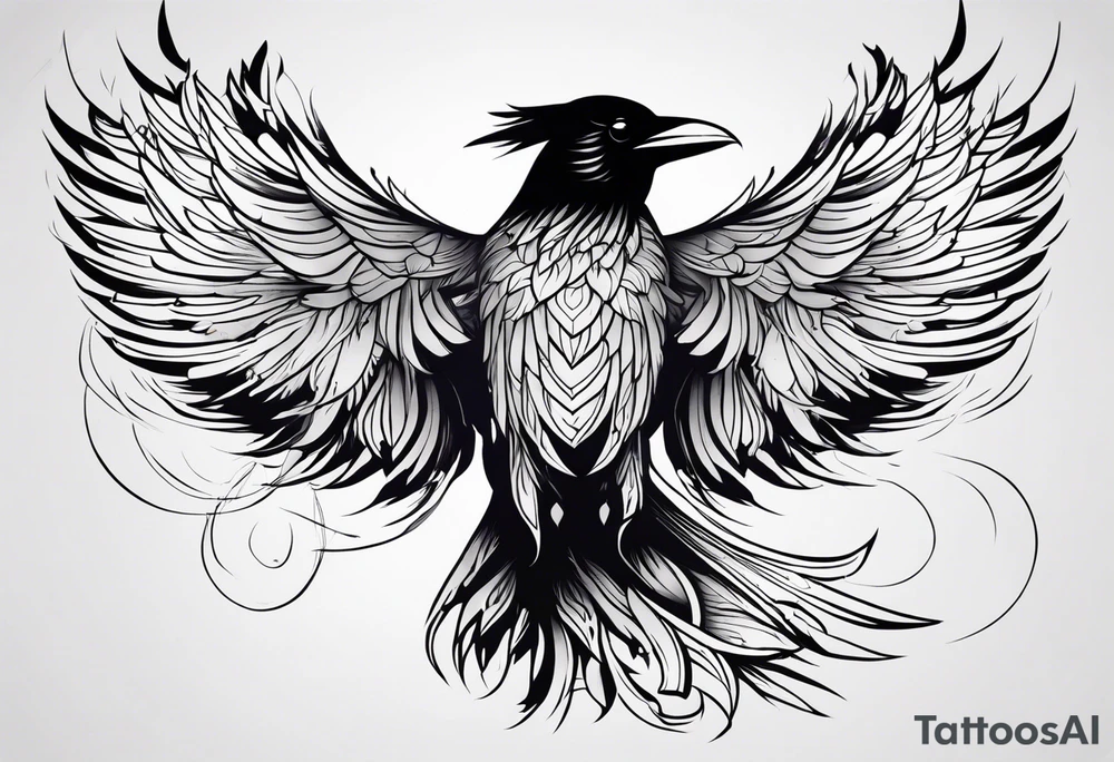 Raven actively changing into a phoenix tattoo idea