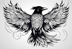 Raven actively changing into a phoenix tattoo idea