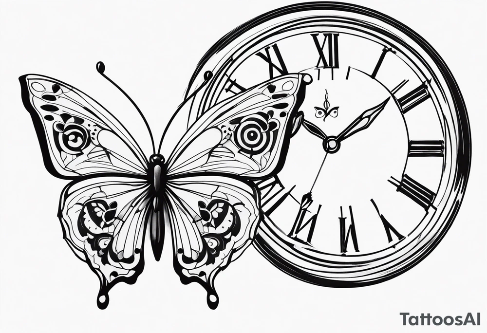 Butterfly and clock tattoo idea