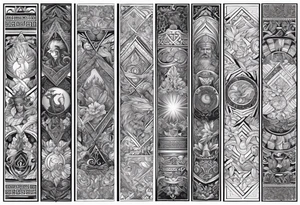 Patchwork arm sleeves of greek gods tattoo idea