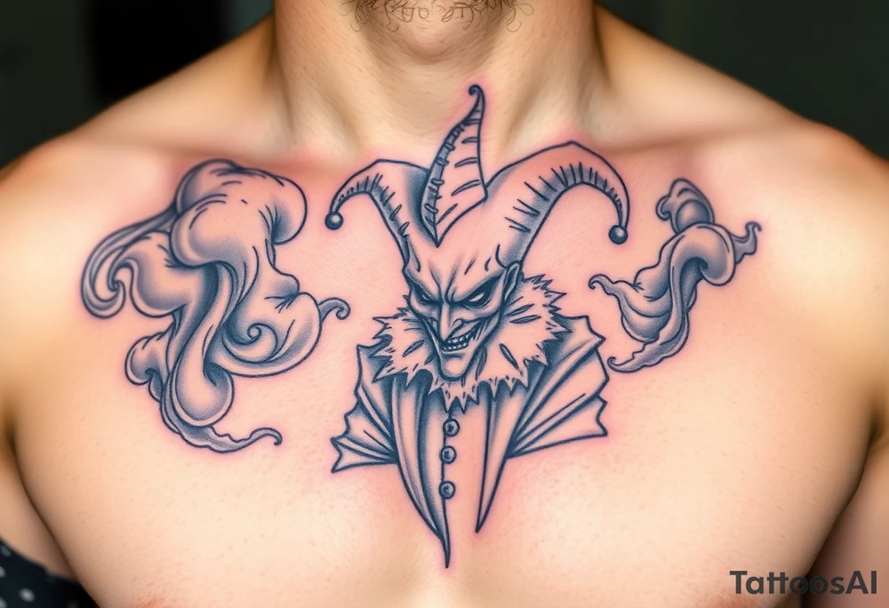 jester in a fog of smoke tattoo idea