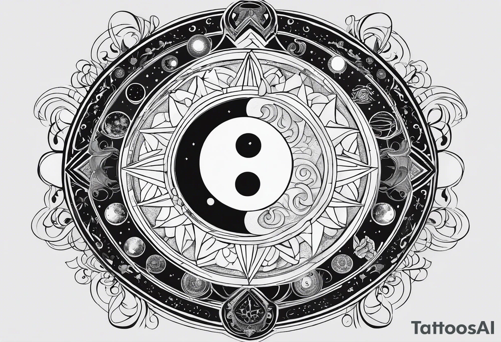 Astrology, Natal Chart, Cancer sign symbolic, vision, yin yang, the moon, the sun, Uranus, Pluto, spiritual, third eye, mystical, Zen, armband tattoo idea