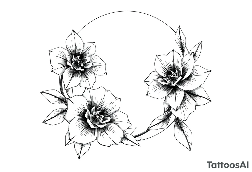 moon-shaped flowers tattoo idea
