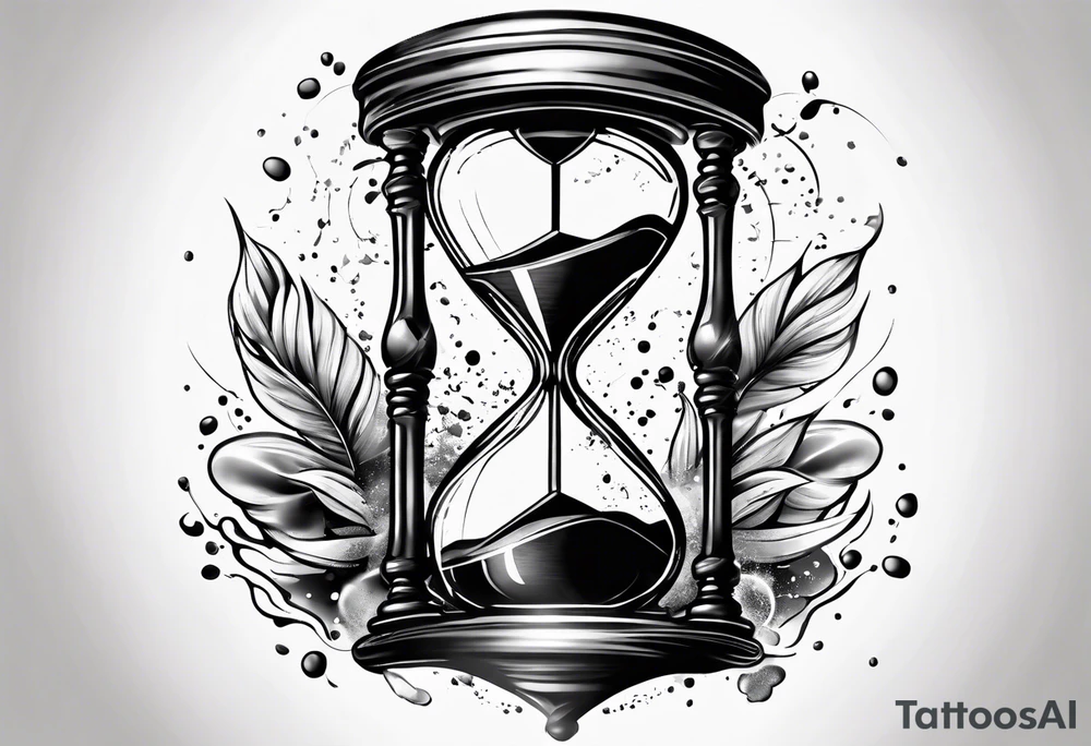 Tattoo signifying making time count. Broken wristwatch sand flying around hourglass tattoo idea