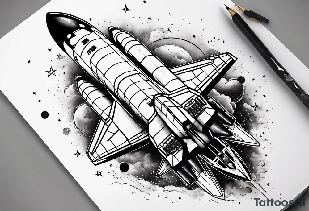 black and white space shuttle tattoo idea