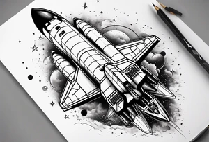 black and white space shuttle tattoo idea