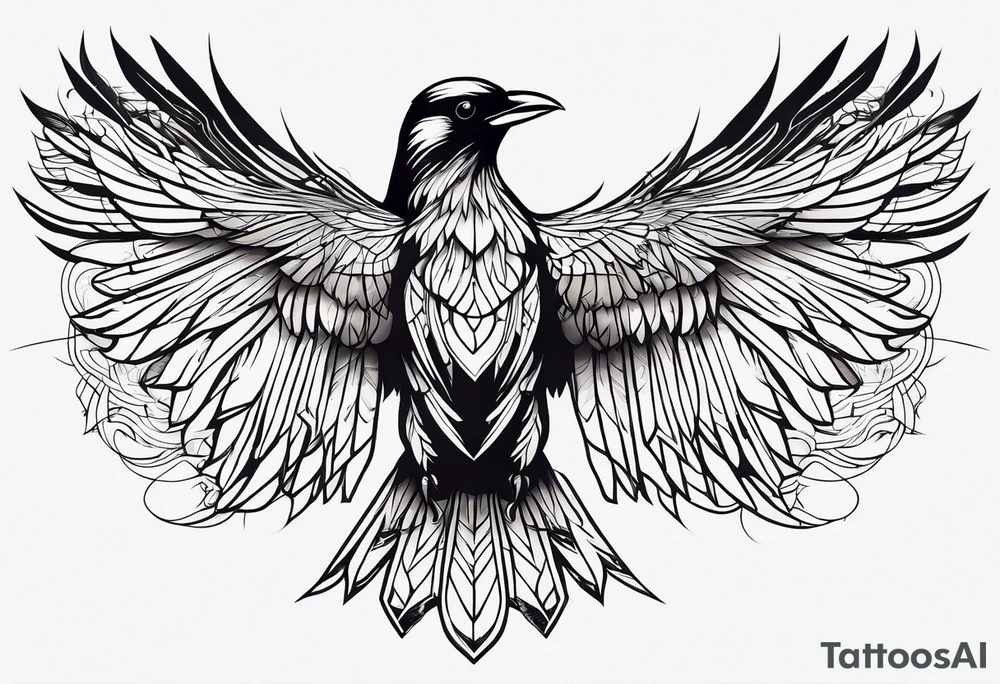 symmetrical outlines of a flying crow, all lines straight tattoo idea