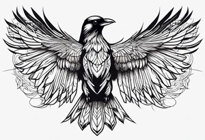 symmetrical outlines of a flying crow, all lines straight tattoo idea