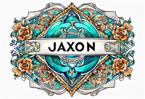 Names: Jaxon Madison Evelyn names in banners around a current Aquarius tattoo tattoo idea