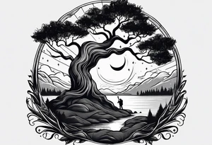 design moon tree campfire. playing the guitar tattoo idea
