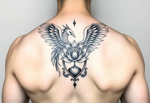 the phoenix and hour glass with lotus flower in kintsugi heart design tattoo idea