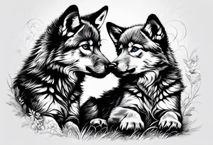 2 wolf cubs adoring and cute (one female, one male) tattoo idea