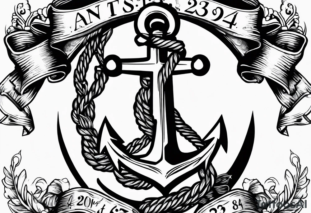 Anchor with ribbon wrapped around and Psalm 23:4 written on ribbon tattoo idea