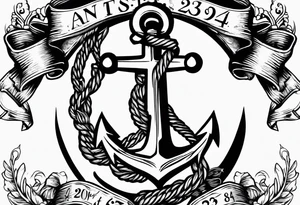 Anchor with ribbon wrapped around and Psalm 23:4 written on ribbon tattoo idea