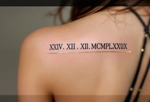 lassic XXIV.XII.MCMLXXXIX across the back in solid black with gold accent lines running underneath. tattoo idea