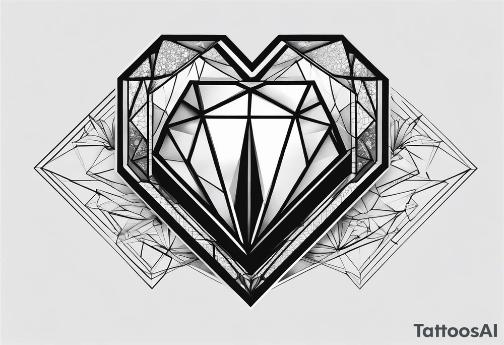 black hexagon diamond heart with tattoo idea