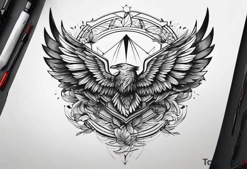 wings fine linework arrows tattoo idea