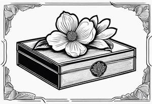 A simple vintage cigar box with a dogwood flower next to it as well as a lit cigar tattoo idea