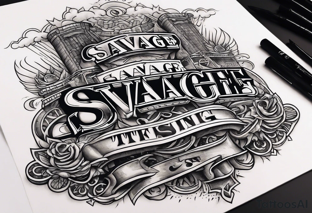 savage lettering money stacks rising smoke tattoo idea