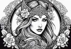 Viking goddess, axes, moonlight, flowers, Celtic, bedroom eyes, circular border, thors hammer, battle axe tattoo idea