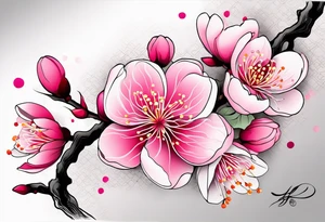 Vibrant, pink plum blossom flowers tattoo idea
