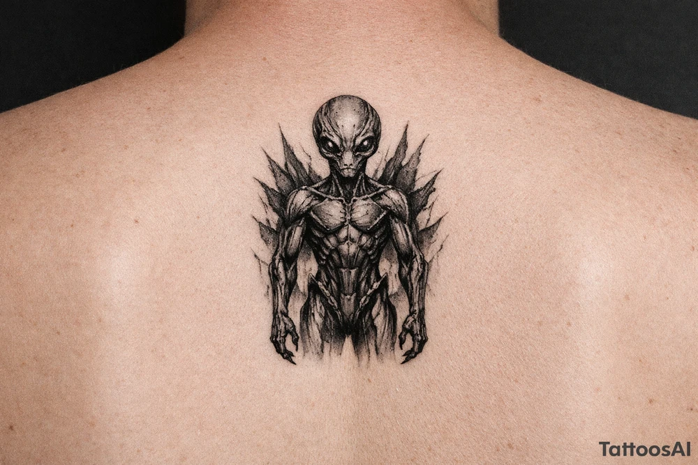alien standing up tattoo idea