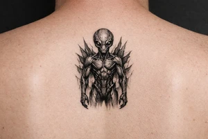 alien standing up tattoo idea