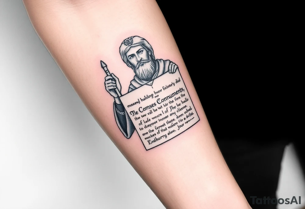 Moses holding the Ten Commandments sleeve tattoo idea