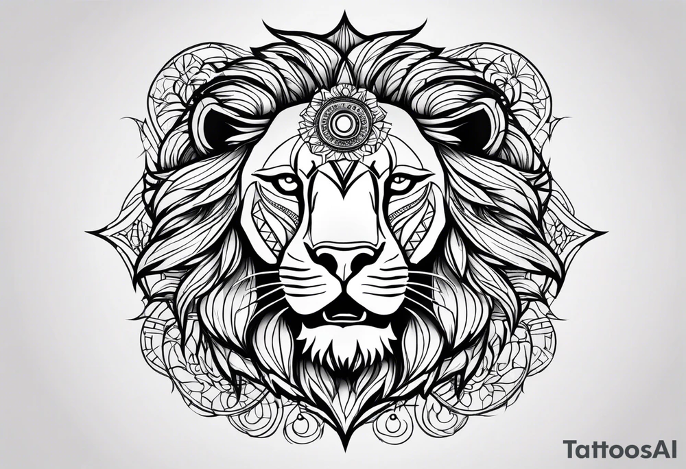 Lion sun evil eye tattoo idea