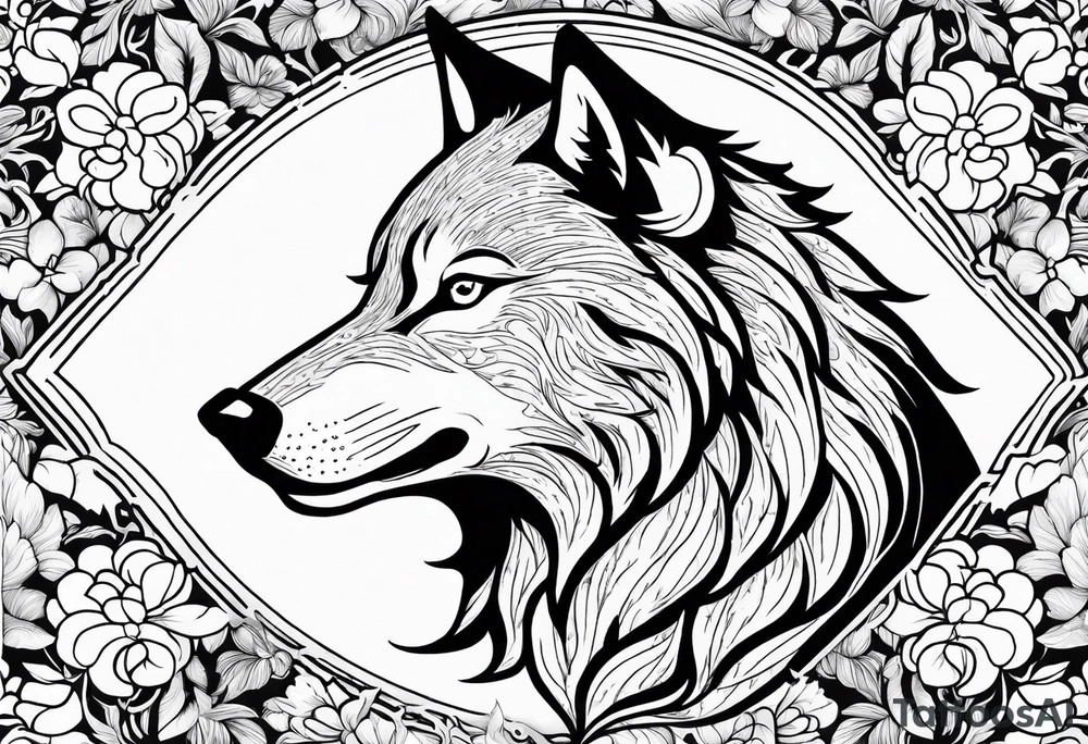 NC STATE UNIVERSITY WOLF MASCOT IN A FLRAL TOILE PATTERN tattoo idea