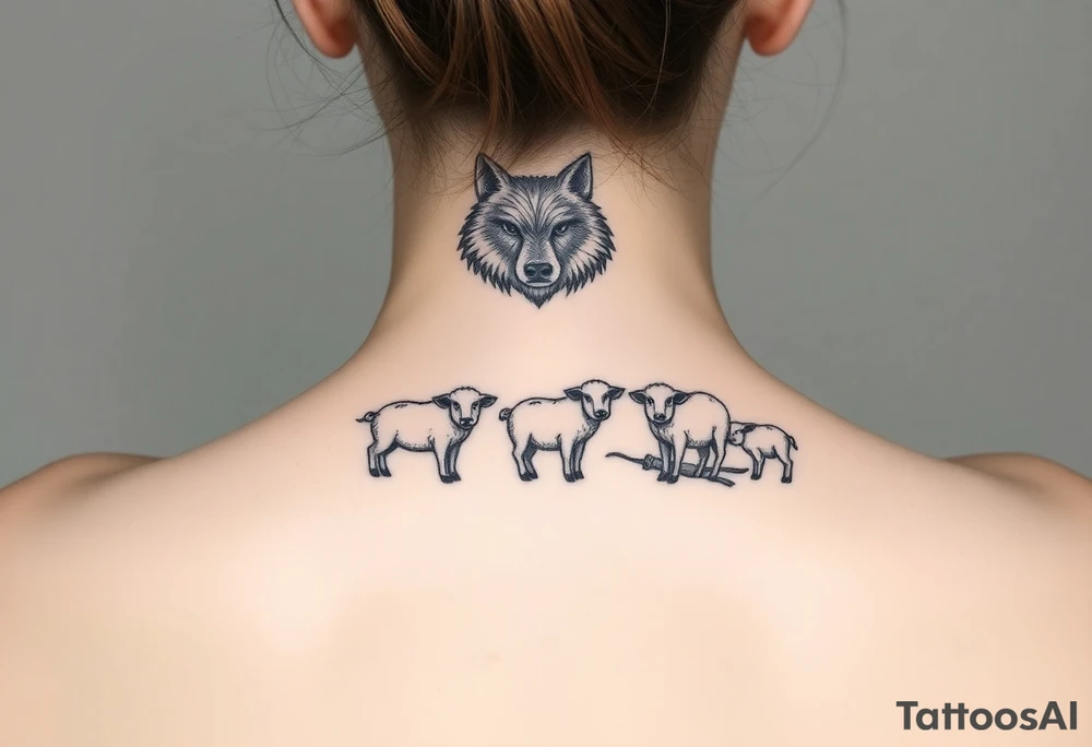 nursery rhyme big bad wolf disguised as sheep to eat the pigs
Farm and three little pigs and sheep tattoo idea