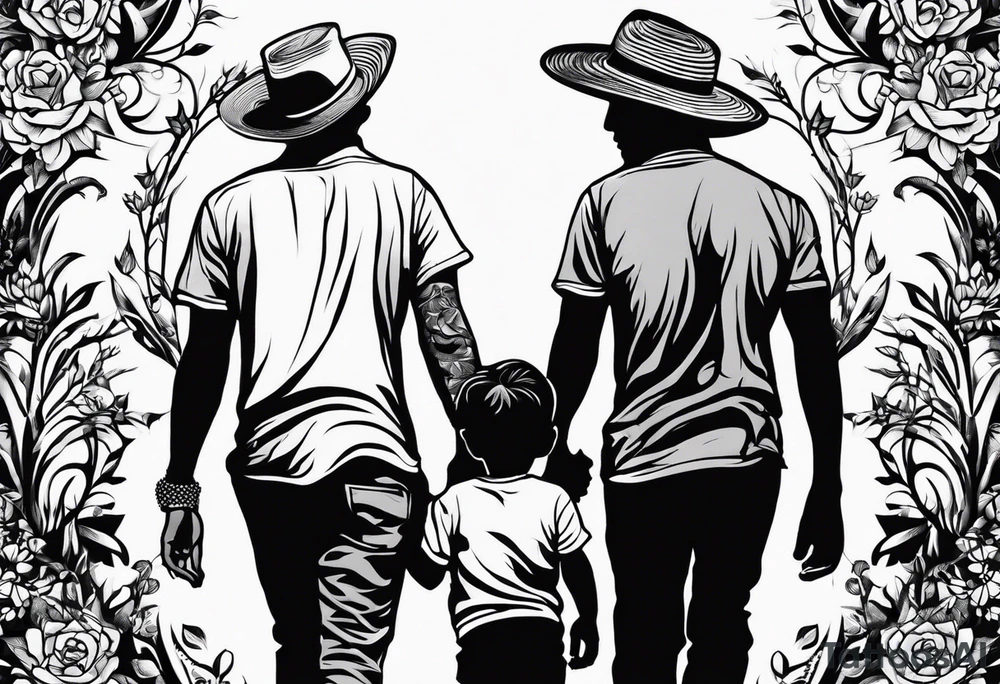 Silhouette of a man woman two sons tattoo idea