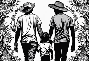 Silhouette of a man woman two sons tattoo idea
