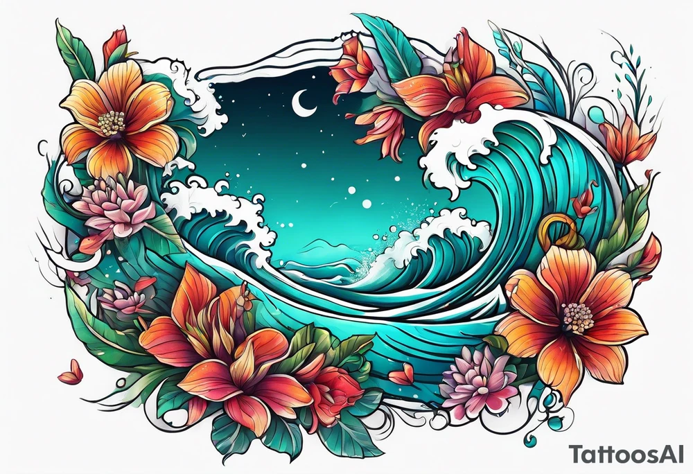 sea, flower tattoo idea