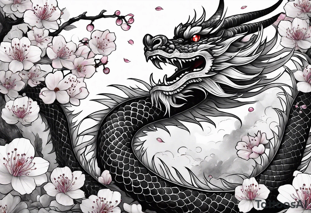 Haku dragon with  cherry blossoms  and soot sprites tattoo idea