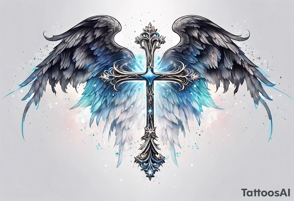 Constellation, Angel wing , snow , cross tattoo idea