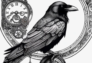 Raven sitting on a clockwork tattoo idea