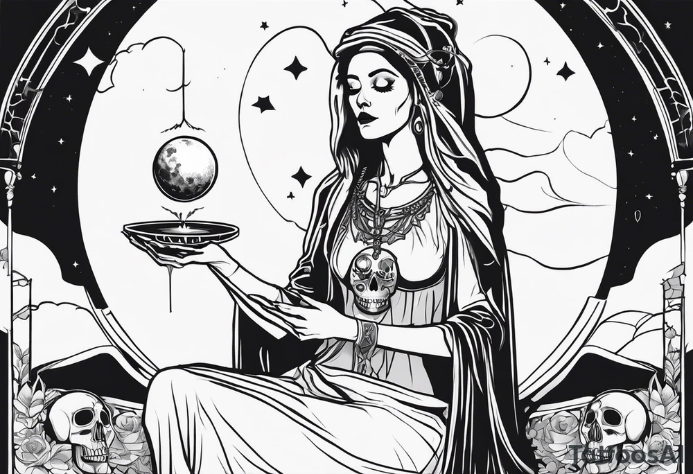 High priestess as a skeleton with moon tarot card tattoo idea High priestess as a skeleton with moon tarot card tattoo idea