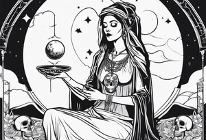 High priestess as a skeleton with moon tarot card tattoo idea