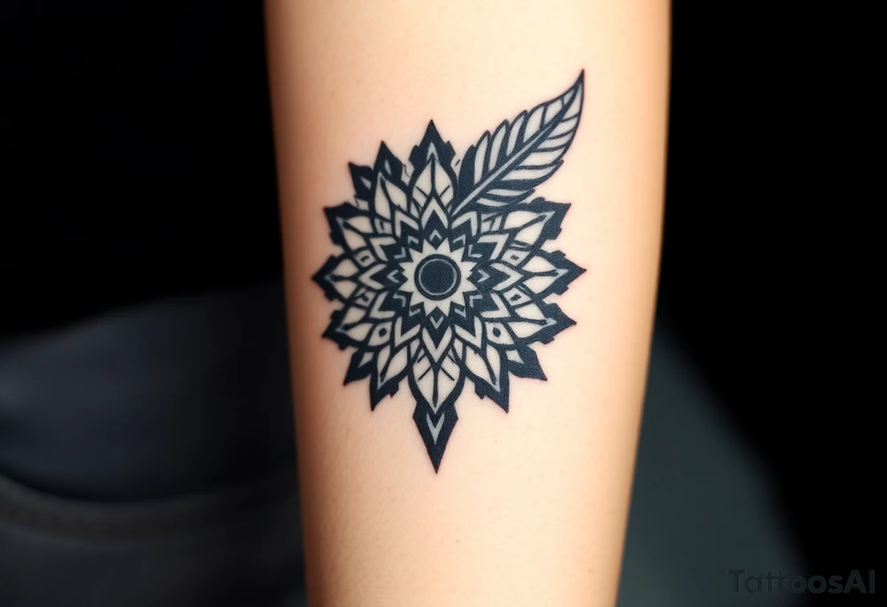 spiritual feather indian mandala shaman tattoo idea