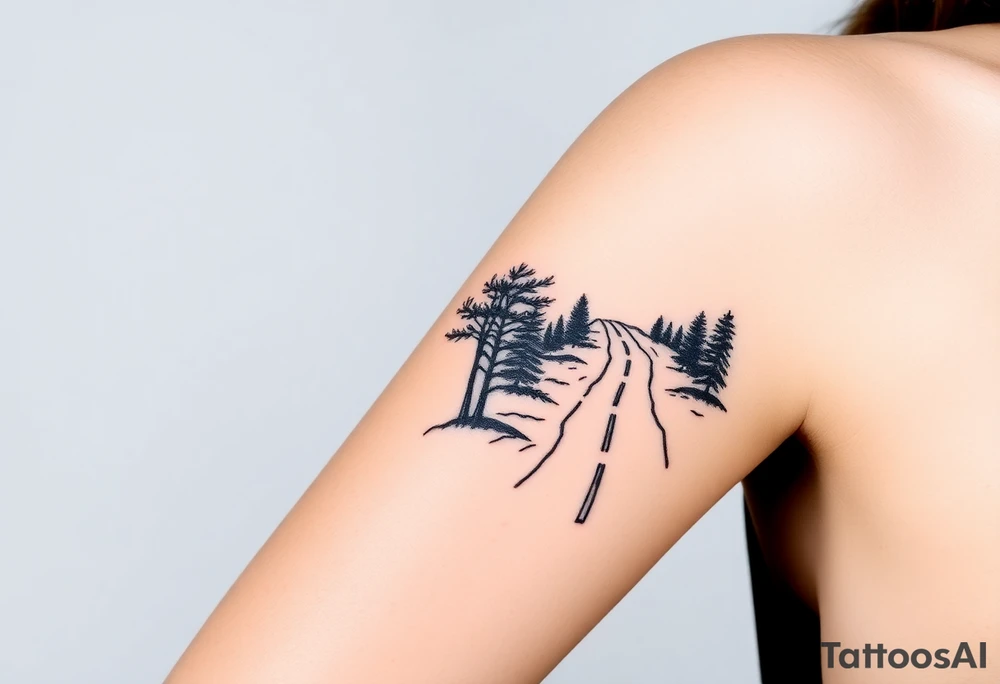 Use the top image above. Fill in trees a bit tighter. Road gets smaller in the distance. tattoo idea