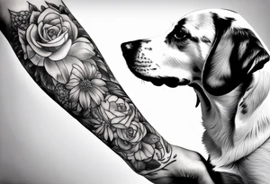 female dog reaching for hand of woman tattoo idea