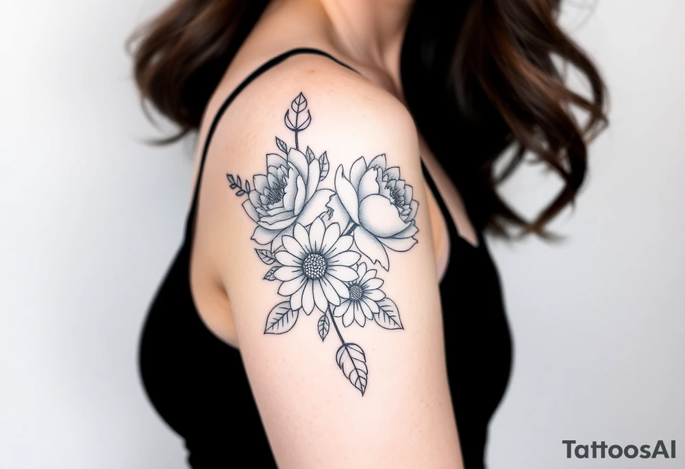 Rose and Chrysanthemum bouquet tattoo tattoo idea