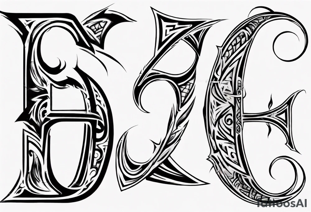 combine the letters E and H with tribal pattern tattoo idea